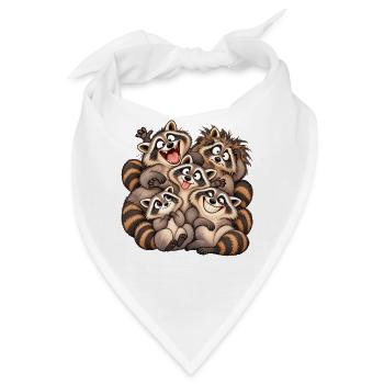 Fröhliche Waschbären-Familie - Bandana - Weiß - Vorne