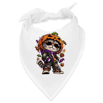 Halloween Katze Mit Kürbismaske - Bandana - Weiß - Vorne