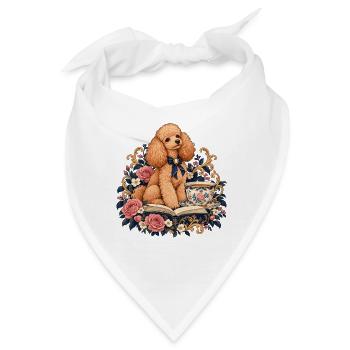Pudel Teezeit im Blumenkosmos - Bandana - Weiß - Vorne
