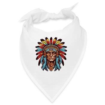 Portrait Mann mit buntem Federschmuck - Bandana - Weiß - Vorne