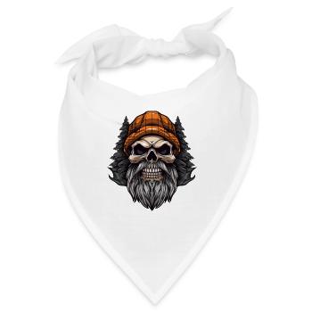 Totenkopf mit Bart und Mütze - Bandana - Weiß - Vorne