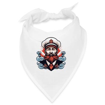 Kapitän mit Bart und Wellen - Bandana - Weiß - Vorne