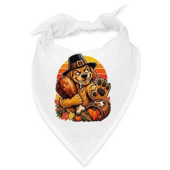 Thanksgiving Hund verteidigt Truthahn Retro - Bandana - Weiß - Vorne