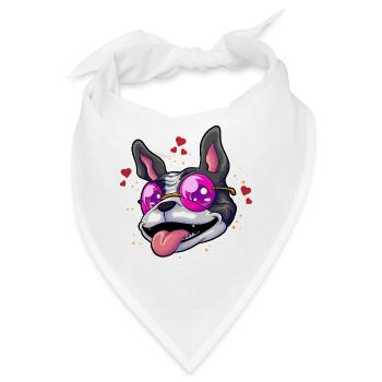 Boston Terrier Brille Humor - Bandana - Weiß - Vorne