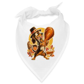 Thanksgiving Dackel mit Truthahn-Drumstick - Bandana - Weiß - Vorne