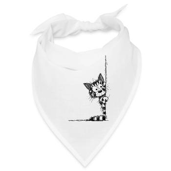 Getigerte Katze Sketch schaut um die Ecke - Bandana - Weiß - Vorne