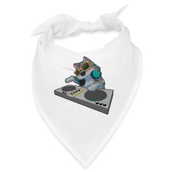 Katze DJ Musik - Bandana - Weiß - Vorne