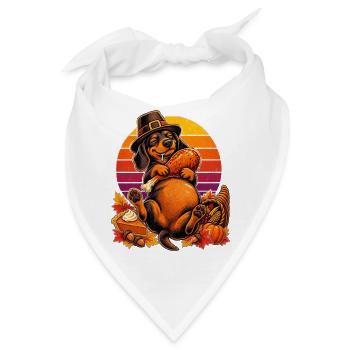 Thanksgiving Dackel satt im Truthahn-Traum - Bandana - Weiß - Vorne