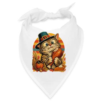 Thanksgiving-Katze mit erwischtem Truthahn - Bandana - Weiß - Vorne