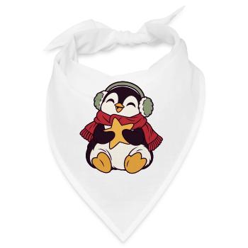 Winterpinguin mit Stern und Kopfhörern - Bandana - Weiß - Vorne