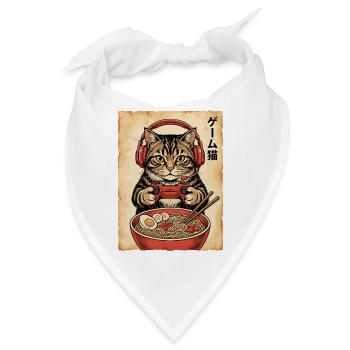Gamer, Gaming, Japanische, Zocker, Katze, Ramen - Bandana - Weiß - Vorne