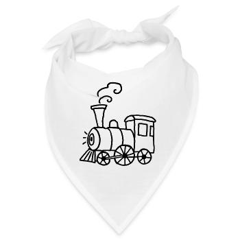 Handgezeichnete Dampflok mit Rauchkringeln - Bandana - Weiß - Vorne