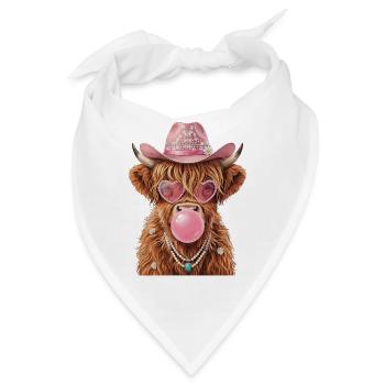 Hochlandrind Cowgirl mit Kaugummiblase - Bandana - Weiß - Vorne