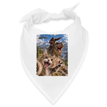 Lustiges Katze Selfie mit Bigfoot, T-Rex, UFO - Bandana - Weiß - Vorne