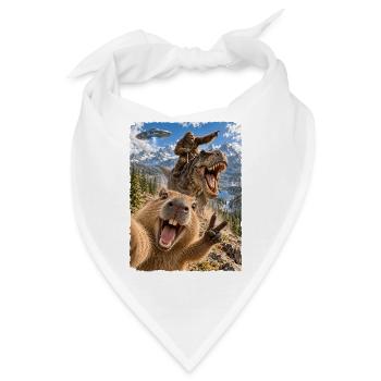 Lustiges Capybara Selfie mit Bigfoot, T-Rex, UFO - Bandana - Weiß - Vorne