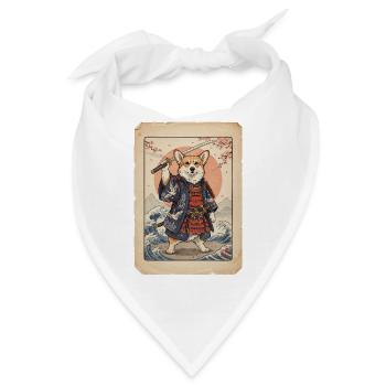 Samurai Corgi japanischer Holzschnitt Stil - Bandana - Weiß - Vorne