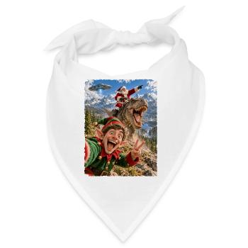 Lustiges Elf Selfie mit Weihnachtsmann, T-Rex, UFO - Bandana - Weiß - Vorne