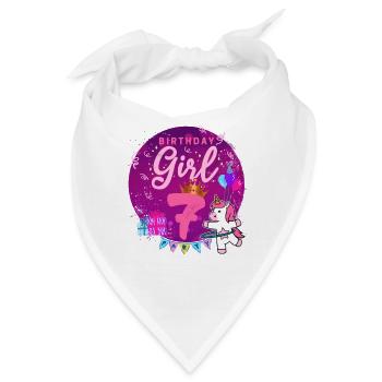 Happy Birthday Girl 7 Einhorn Siebter Geburtstag - Bandana - Weiß - Vorne