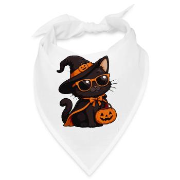 Halloween-Katze mit Kürbiskorb - Bandana - Weiß - Vorne
