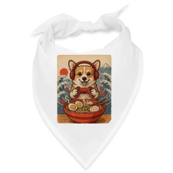 Corgi Gamer mit Controller und Nudelsuppe - Bandana - Weiß - Vorne