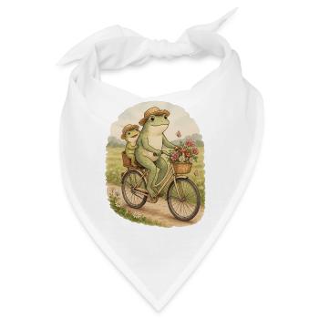 Frosch Papa und Sohn auf dem Fahrrad - Bandana - Weiß - Vorne