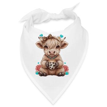 Hochlandrind Kalb mit Schleife und Kaffee - Bandana - Weiß - Vorne
