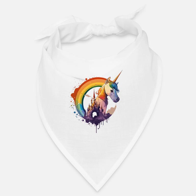 Einhorn im Regenbogen mit Schloss Geschenk - Bandana - Weiß
