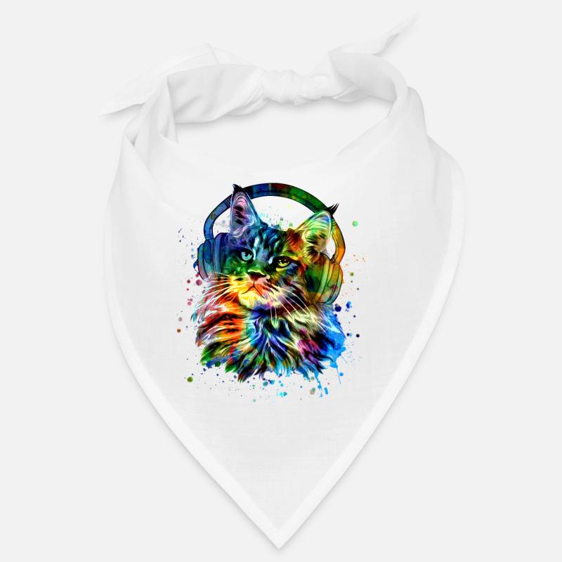 Katze mit Kopfhörer Aquarell Kunst Bandana