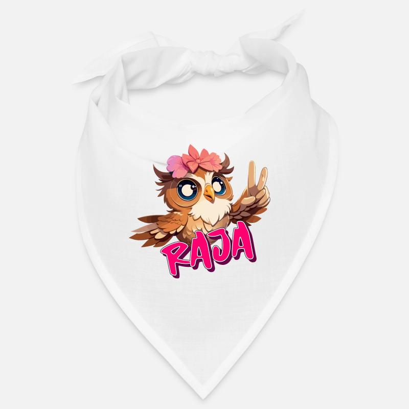 RAJA - Schöner Mädchen Name mit süßer EULE Bandana