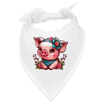 Schweinchen mit Kopftuch - Bandana - Weiß - Vorne