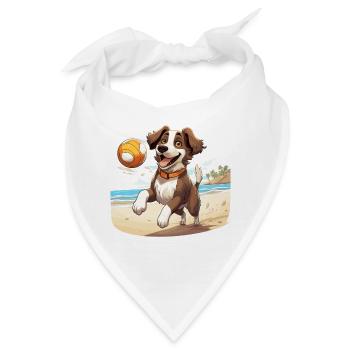 Hund spielt Beachvolleyball - Bandana - Weiß - Vorne