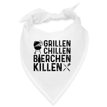 Grillen Chillen Bierchen Killen - Grillen Bier - Bandana - Weiß - Vorne