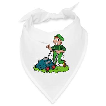 Gärtner mit Rasenmäher - Bandana - Weiß - Vorne
