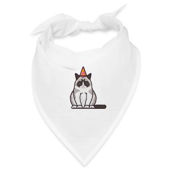 Grummelige, grimmige Katze mit Party-Hut - Bandana - Weiß - Vorne