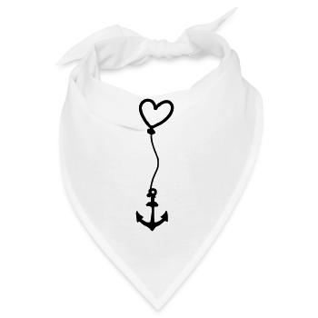 Anker mit Herz am Seil - Bandana - Weiß - Vorne