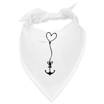 Anker mit Herz am Seil - Bandana - Weiß - Vorne