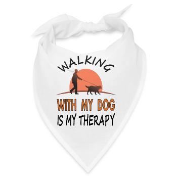Mit Hund spazieren ist meine Therapie Geschenkidee - Bandana - Weiß - Vorne