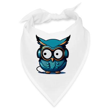 Eule dunkelblau Kopfhörer - Bandana - Weiß - Vorne