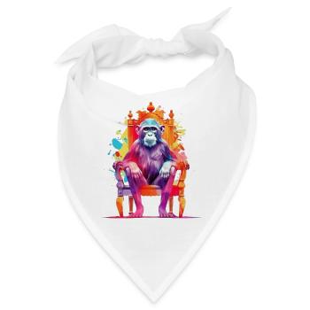 Affenkönig - Affe auf Thron - Farbenspiel - Bandana - Weiß - Vorne