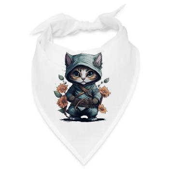 Zeige deine Abenteuerlust mit der Ninja-Katze - Bandana - Weiß - Vorne