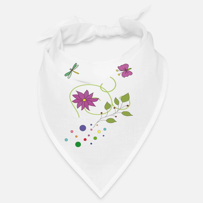 Blumenranke mit Schmetterling und Libelle - Bandana - Weiß