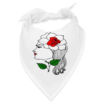 Frauenkopf mit Rose im Haar - Bandana - Weiß - Vorne