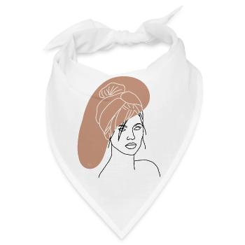 "Dame mit Tuch", Boho Line Art Design, "Faces" - Bandana - Weiß - Vorne