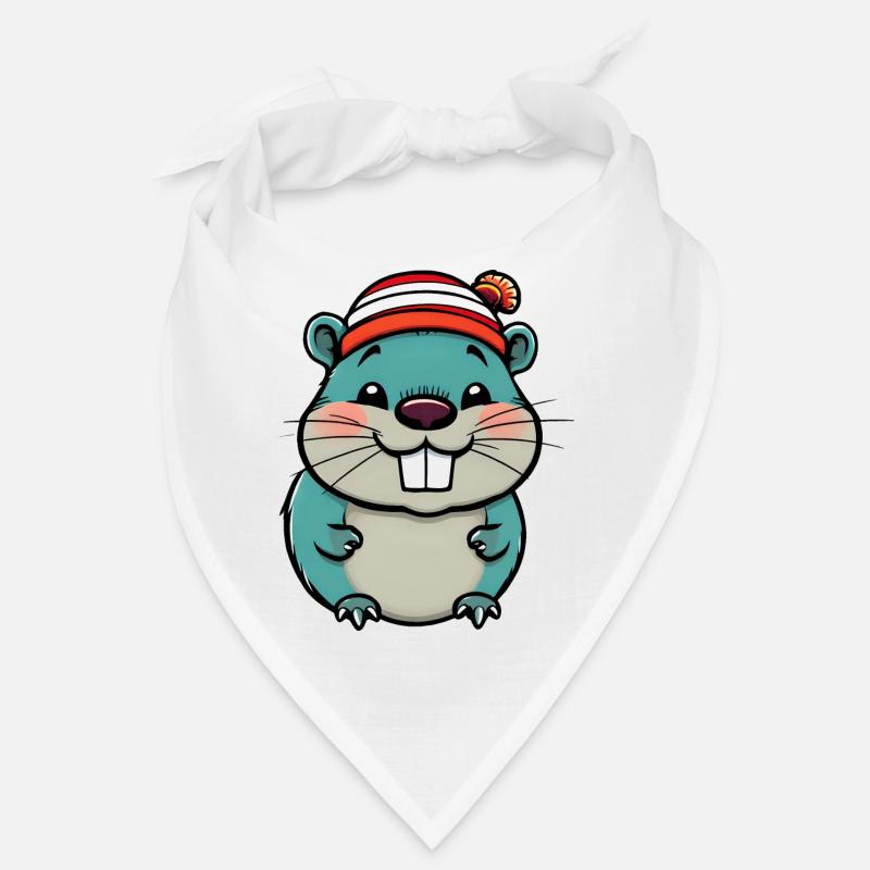 Mignon castor de dessin animé en bonnet rayé Bandana