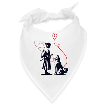 Hundehalstuch Akita Samurai Roter Faden - Bandana - Weiß - Vorne