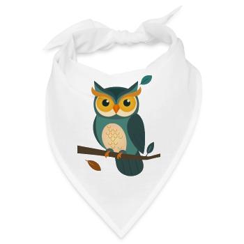 Weise Eule auf Ast – Charmantes Tierdesign - Bandana - Weiß - Vorne