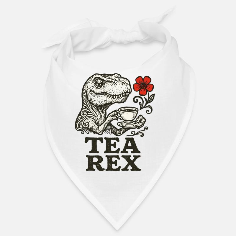 Dinosaurier mit Tee und Blumenakzent - Bandana - Weiß