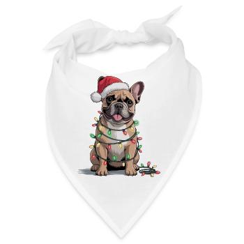 Festliche Bulldogge mit Weihnachtslichtern - Bandana - Weiß - Vorne
