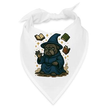 Bulldogge Zauberer Casting Magie Fantasy Karikatur - Bandana - Weiß - Vorne