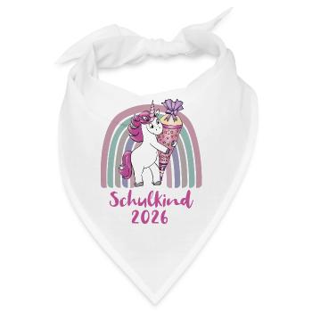 Schulkind 2026 Einhorn mit Zuckertüte  - Bandana - Weiß - Vorne